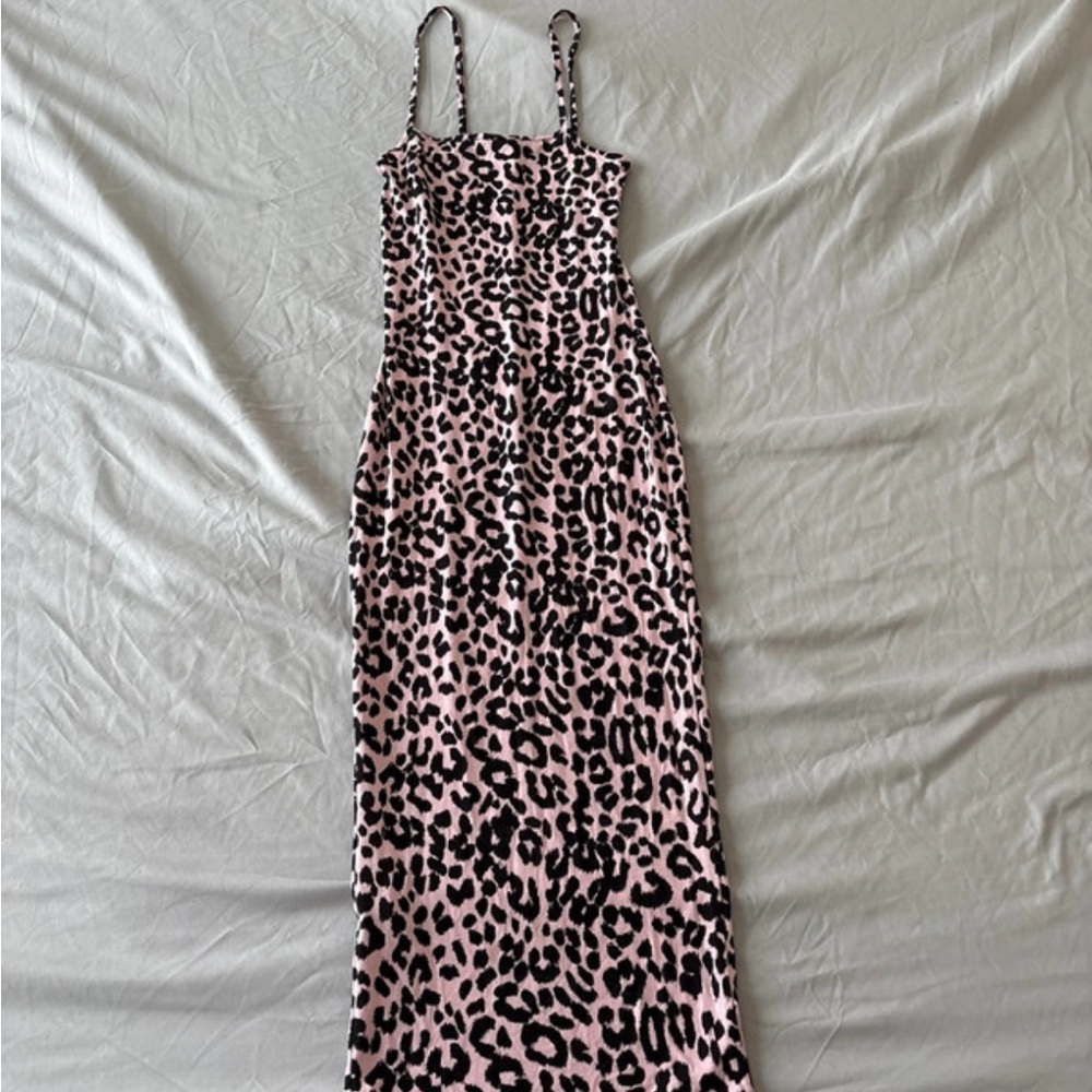 PrettyLittleThing Pink and Black Animal Print Dress